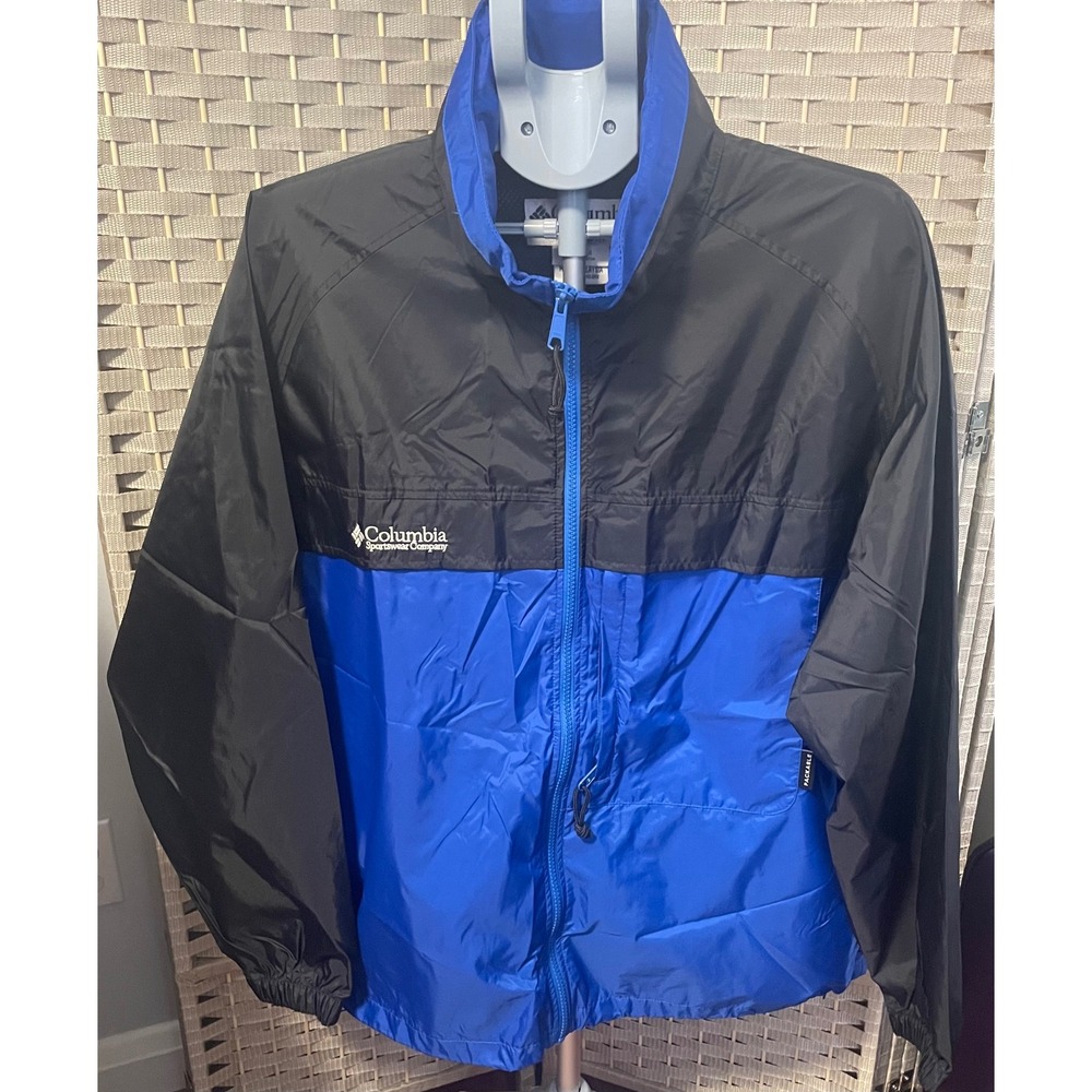 Columbia Sportswear Mens Blue Black Packable Windbreaker Jacket Full Zip Size L - Picture 1 of 11